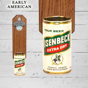 Wall Bottle Opener with Vintage Isenbeck Extra Dry Beer Can Cap Catcher, Gift for Groomsmen image 1