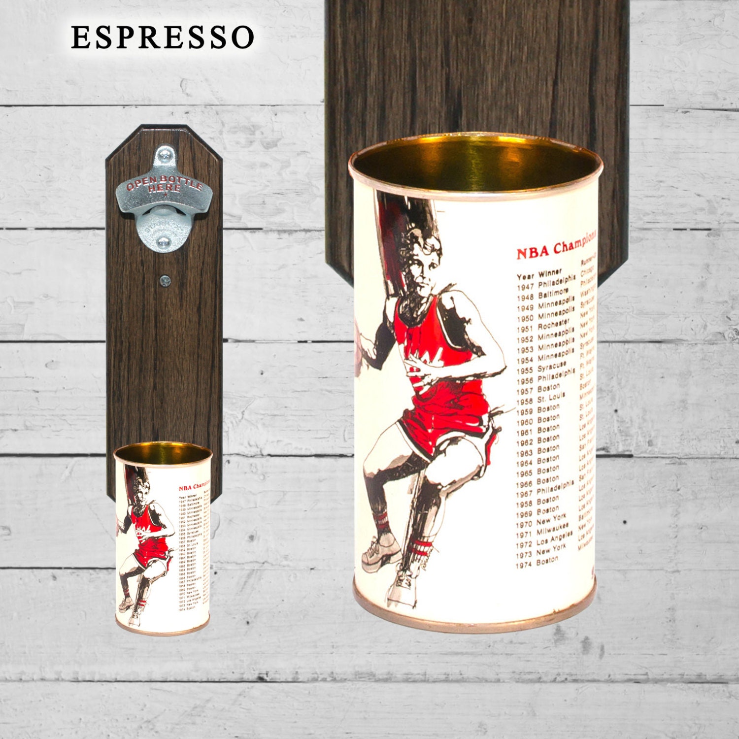 Sports Gift Wall Mounted Bottle Opener with Vintage Iron City Basketball Beer Can Cap Catcher - Groomsmen Gift For Guy