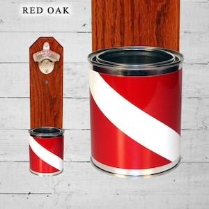 Wall Mount Bottle Opener with Scuba Flag Bottle Cap Catcher - Gift for SCUBA Diver Red & White Groomsmen and Housewarming Christmas