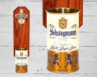 Beer Drinker Gift Schwegmann Wall Mounted Bottle Opener with Vintage New Orleans Beer Can Cap Catcher - Gifts for Groomsmen