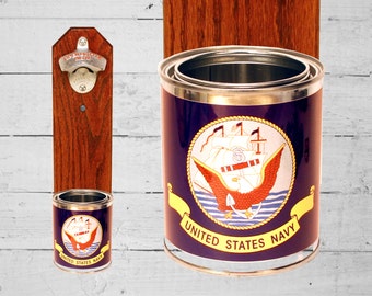 Home Brew United States Navy Wall Mounted Bottle Opener with US Military Tin Can Cap Catcher - Beer Bottle Opener - Gift for Guy