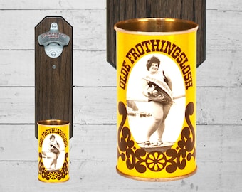 Brother Gift Wall Mounted Bottle Opener with Vintage Olde Frothingslosh Beer Can Cap Catcher - Great Gift for Groomsmen or Man Cave Decor