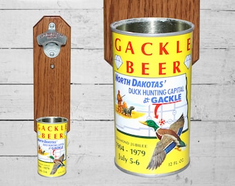 Gackle Beer Wall Mounted Bottle Opener with Vintage North Dakota Duck Hunting Beer Can Cap Catcher - Christmas Gift for Guy