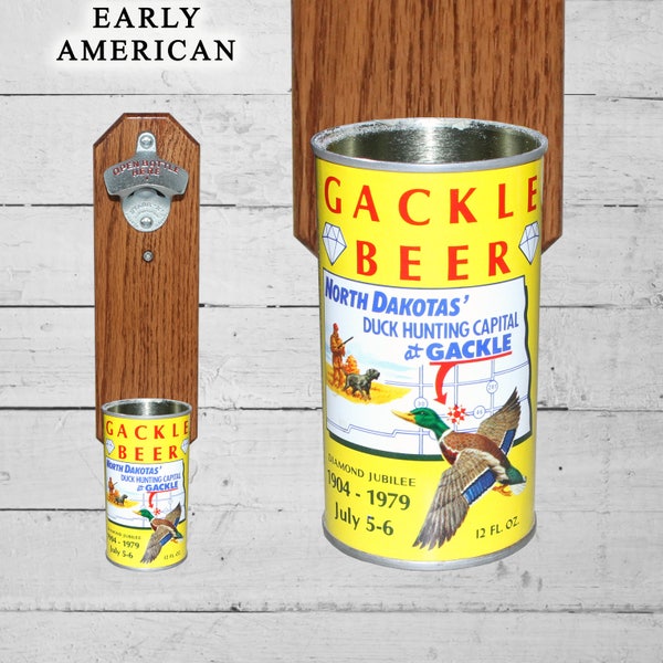 Gackle Beer Wall Mounted Bottle Opener with Vintage North Dakota Duck Hunting Beer Can Cap Catcher - Christmas Gift for Guy