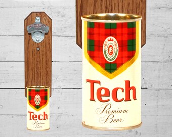 Craft Beer Gift Tech Beer Bottle Opener with Wall Mounted Vintage Plaid Beer Can Cap Catcher