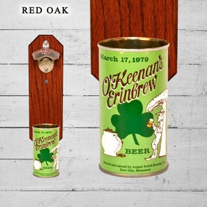 St Patrick's Day Wall Mounted Bottle Opener with Vintage O'Keenan's Erinbrew Beer Can Cap Catcher image 1