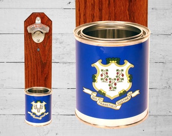 Connecticut Wall Mounted Bottle Opener with State Flag Bottle Cap Catcher - Beer Bottle Opener - Groomsmen and Housewarming Gift