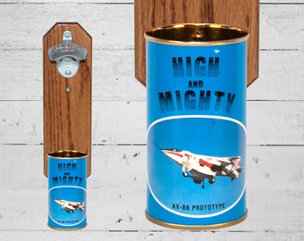 Aircraft Bottle Opener with Vintage High and Mighty AV-8B Harrier Beer Can Cap Catcher Valentines For Him