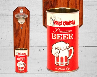 Mancave Gift Price Chopper Bottle Opener with Wall Mounted Vintage Beer Can Cap Catcher