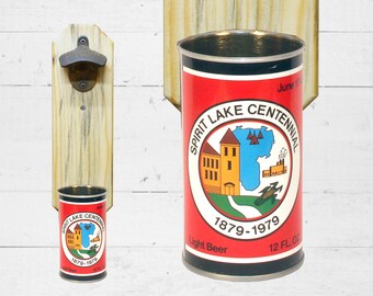 Bar Gift Spirit Lake Wall Mounted Bottle Opener with Vintage Iowa Centennial Beer Can Cap Catcher - Great housewarming gift