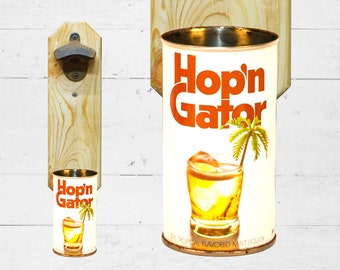 Hop 'n Gator Wall Mounted Bottle Opener with Vintage Beer Can Cap Catcher