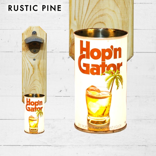 Hop 'n Gator Wall Mounted Bottle Opener with Vintage Beer Can Cap Catcher