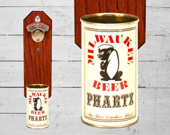 Milwaukee Phartz Wall Mounted Bottle Opener with Novelty Vintage Beer Can Cap Catcher