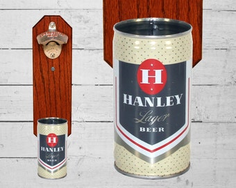 Wall Mounted Bottle Opener with Vintage Hanley Beer Can Cap Catcher