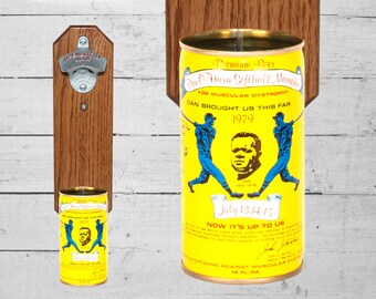 Boyfriend Gift Wall Mounted Beer Bottle Opener with Vintage Dan O'Hara Softball Marathon 1979 - Gift for Guy