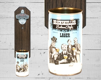 Brickskeller Wall Mounted Bottle Opener with Vintage Saloon Style Beer Can Cap Catcher - Gift for Dad