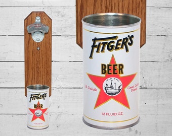 Fitger's Wall Mounted Bottle Opener with Vintage Duluth Great Lakes Beer Can Cap Catcher