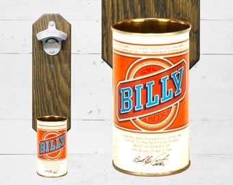 Barware Billy Beer Wall Mounted Bottle Opener with Vintage Beer Can Cap Catcher