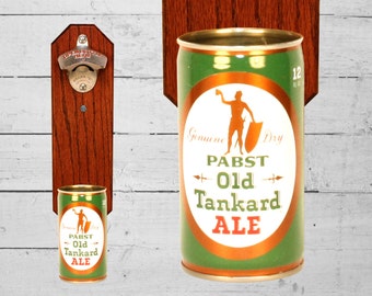 Gift for Men Bottle Opener with Vintage Pabst Old Tankard Ale Beer Can Cap Catcher - Great Gifts for Groomsmen