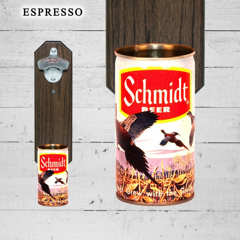 Schmidt Pheasants Wall Mounted Bottle Opener with Vintage Schmidt Beer Can Cap Catcher Gift for Guys image 1