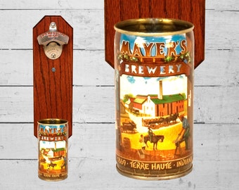 Barware Man Cave Gift Mayer's Brewery Wall Bottle Opener with Vintage Historical Collector Beer Can Capcatcher Gift for Guy