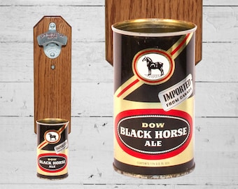 Black Horse Ale Bottle Opener with Vintage Dow Brewery Canadian Beer Can Cap Catcher - Canada Gift for Groomsmen