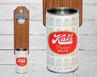 Craft Beer Gift Katz Wall Mounted Bottle Opener with Vintage Beer Can Cap Catcher - Mancave Gift for Cat or Animal Lover