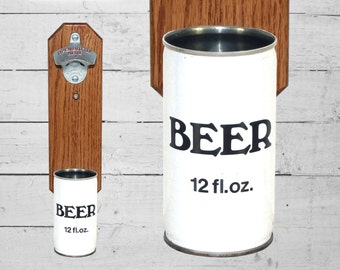 Wall Mounted Bottle Opener with Generic Beer Can Bottle Capcatcher Black & White Gift for Guy