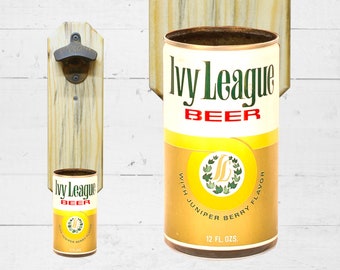 Ivy League Wall Mounted Bottle Opener with Vintage Beer Can Cap Catcher - Great College Grad Gift