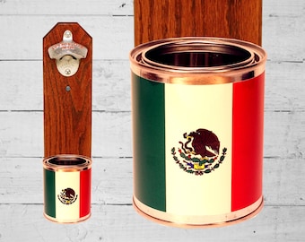 Mexican Flag Beer Bottle Opener with Mexico Wall Mounted Cap Catcher - Mancave Gift for Guy - Housewarming Gift