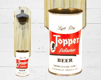 Topper Pilsner Wall Mounted Bottle Opener with Vintage Beer Can Cap Catcher