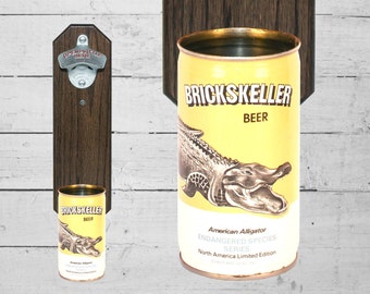 Girlfriend Gift Wall Mounted Bottle Opener with Vintage Brickskeller Beer Can Cap Catcher - American Alligator