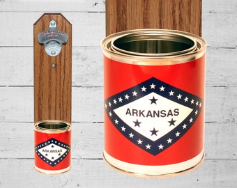 Arkansas Wall Mounted Bottle Opener with State Flag Bottle Cap Catcher - Beer Bottle Opener - Groomsmen and Housewarming Gift