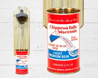 Home Bar Decor Bottle Opener with Chippewa Falls 2nd Annual Pure Water Days Beer Can Cap Catcher - Great Groomsmen Gift