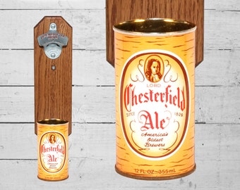 Lord Chesterfield Wall Mounted Bottle Opener with Vintage Beer Can Cap Catcher - Gift for Guys