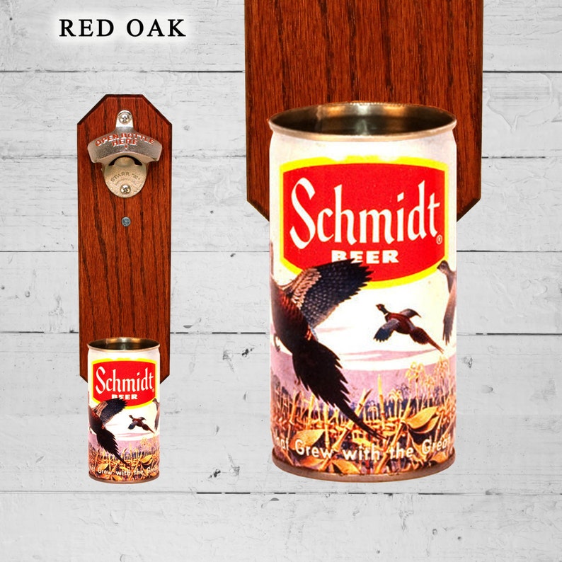 Schmidt Pheasants Wall Mounted Bottle Opener with Vintage Schmidt Beer Can Cap Catcher Gift for Guys image 3