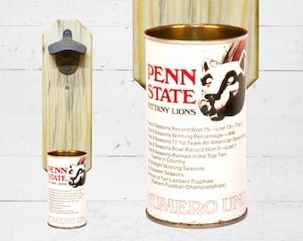 Sports Gift Penn State Wall Mount Bottle Opener with Vintage Nittany Lions Beer Can Cap Catcher