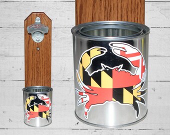 Maryland Blue Crab Wall Mounted Bottle Opener with Bottle Cap Catcher - Beer Bottle Opener - Chesapeake Bay Baltimore Christmas Gift