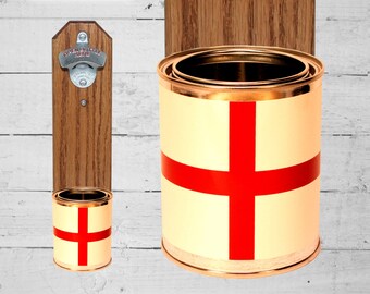 England Flag Beer Bottle Opener with Wall Mounted English Cap Catcher - Saint George's Cross Mancave Gift for Guy - Housewarming Gift