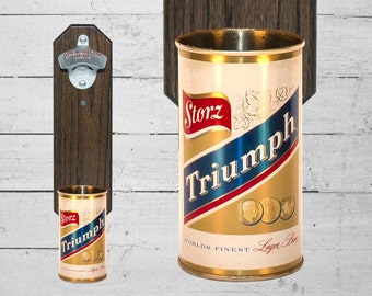 Storz Triumph Wall Mounted Bottle Opener with Vintage Nebraska Beer Can Cap Catcher - Gifts for Groomsmen