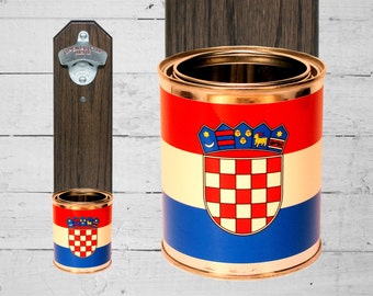 Croatian Flag Beer Bottle Opener with Wall Mounted Croatia Cap Catcher - Mancave Gift for Guy - Housewarming Gift