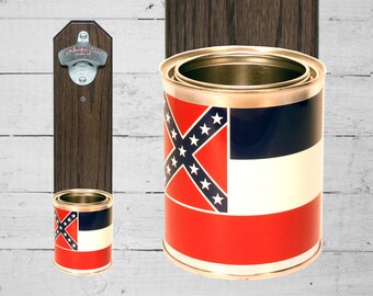 Mississippi Wall Mounted Bottle Opener with State Flag Bottle Cap Catcher - Beer Bottle Opener - Groomsmen and Housewarming Gift