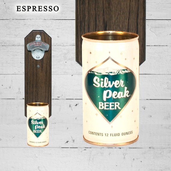 Wall Mounted Bottle Opener With Vintage Silver Peak Beer Can - Vintage Wall Mount Bottle Opener Wall Mounted Bottle Opener With Vintage Silver Peak Beer Can - Vintage Wall Mount Bottle Opener