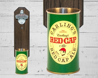 Wall Mounted Bottle Opener with Vintage Carling Red Cap Beer Can Cap Catcher