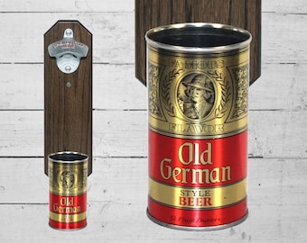 Old German Wall Mounted Bottle Opener with Vintage Beer Can Cap Catcher - Groomsmen Gift
