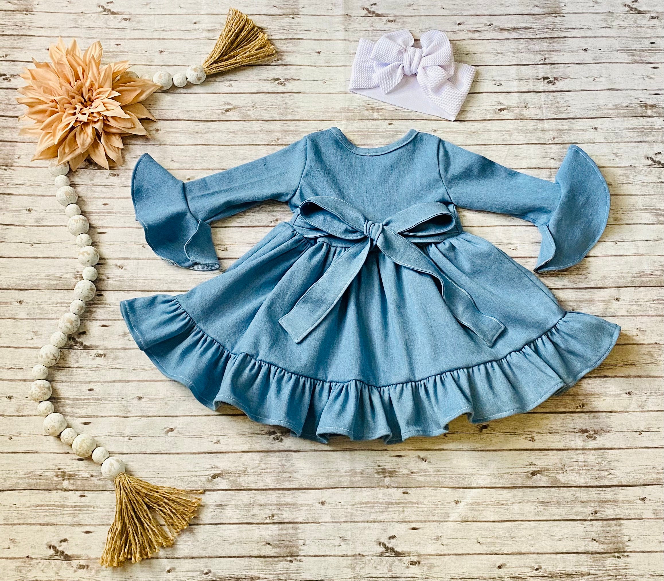 Toddlers Summer Dresses | Denim Overall Dress Set - Mia Belle Girls