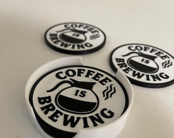 Set of 4 Modern Coffee Coasters With Holder | Minimalist Drink Coaster Set | 3D Printed Coasters | Home Décor, Desk Accessories, Gift Idea