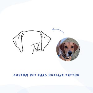 Custom Pet Ears Outline with Name, Personalized Pet Ears Line Art Portrait Digital Download, Pet Lover Minimalist Custom Pet Tattoo Ideas