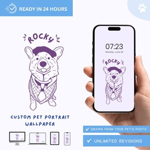 Custom Digital Pet Portrait Wallpaper • Personalized Pet Art for iPhone, Android, Tablet & Desktop • Pet Illustration for Phone Background