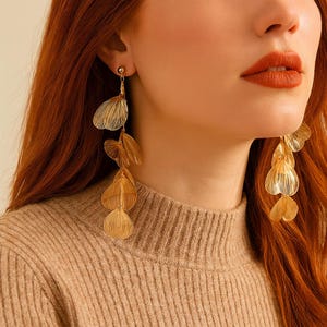 Gold Flower Earrings – Statement Floral Dangle – Lightweight Openwork Jewelry for Weddings, Fall Bridesmaid & Holiday Gift